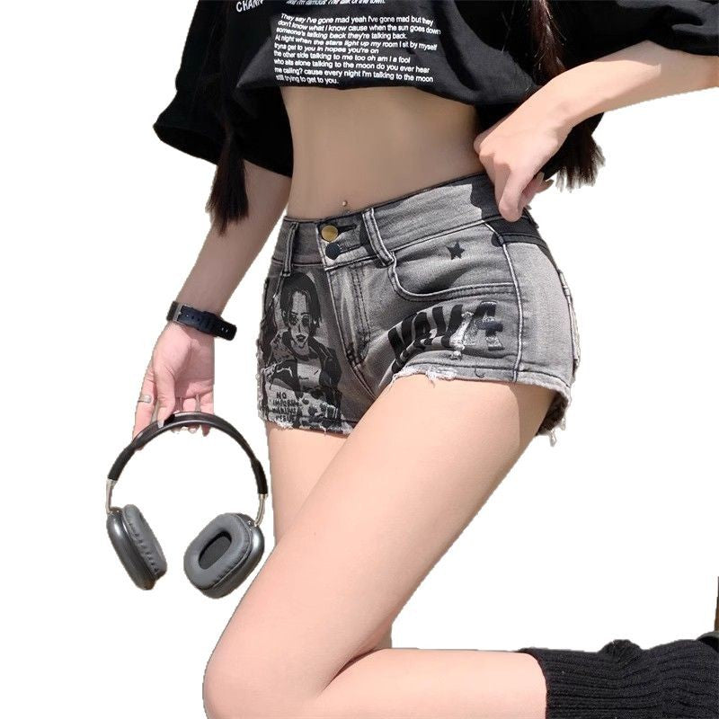 Y2K Ripped Gray Denim Shorts