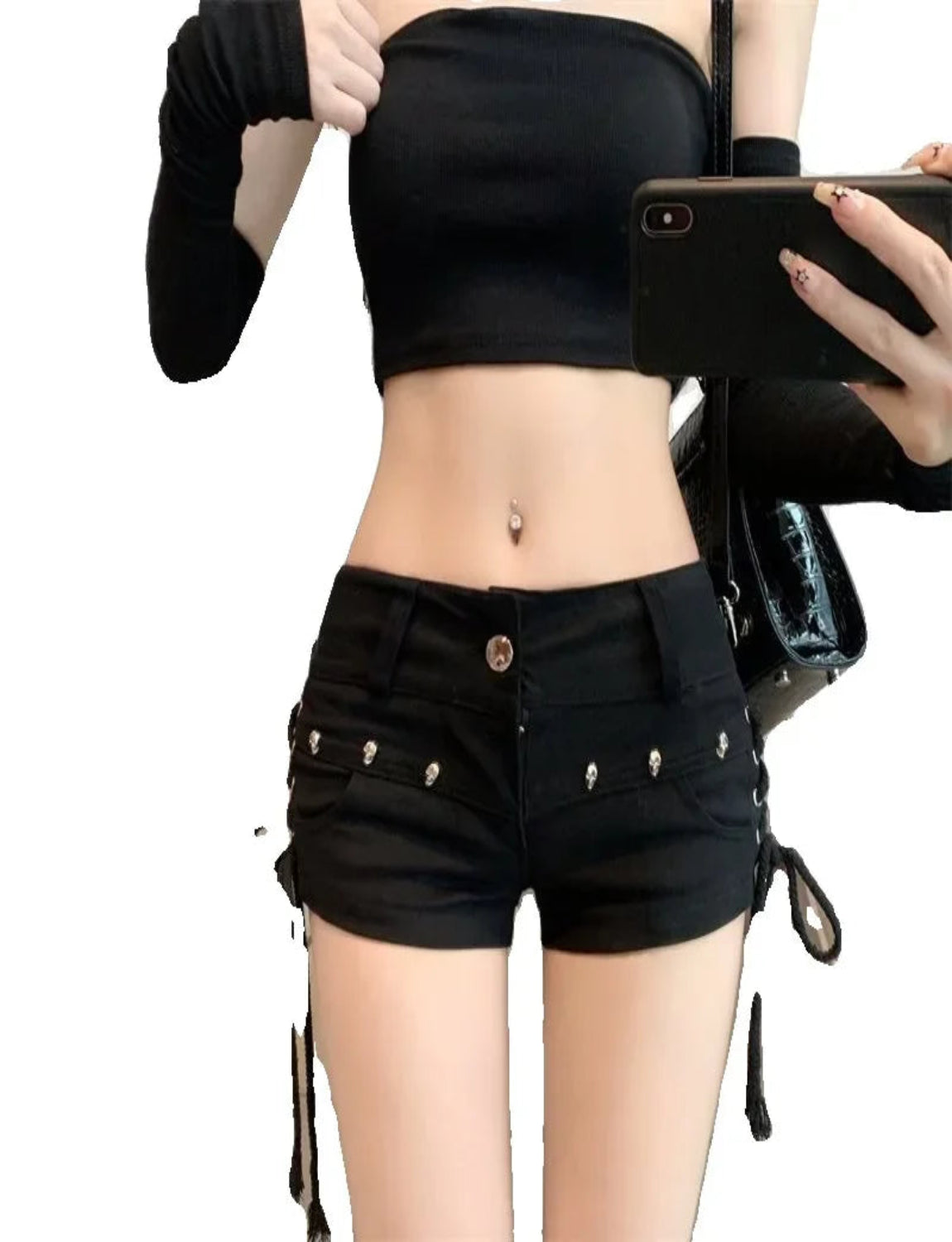 Lace Up Black Rivet Shorts