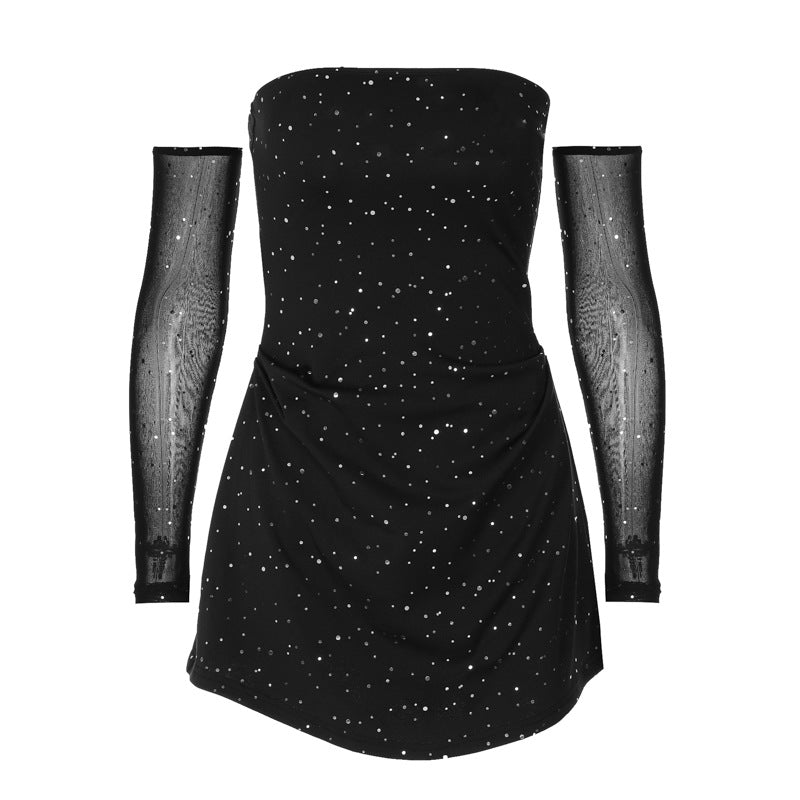 Sparkly Mesh Sleeve Mini Dress