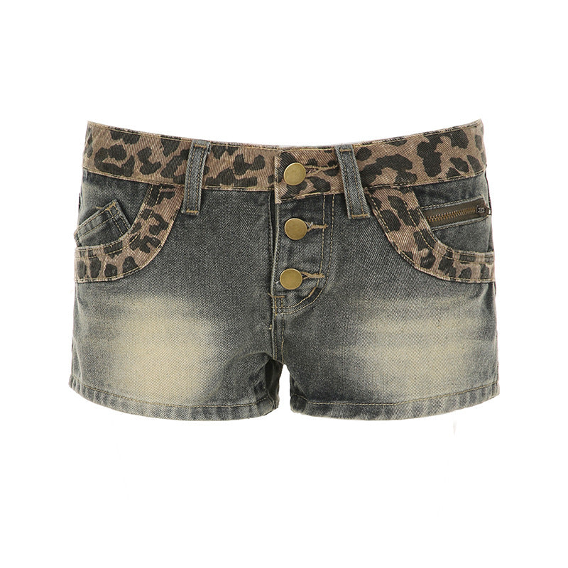 Leopard Waist Denim Shorts Teen